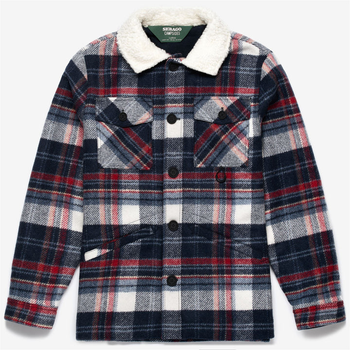 Giacca Utility Unisex in Lana Blu Rossa con Collo Sherpa 1