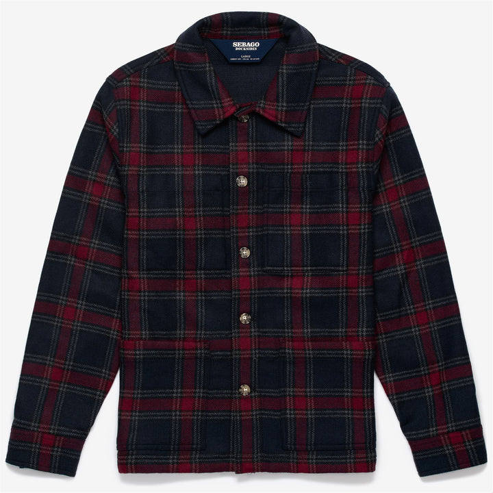 Blue Red Check Unisex Wool Leisure Mid Jacket with Utility Pockets 1