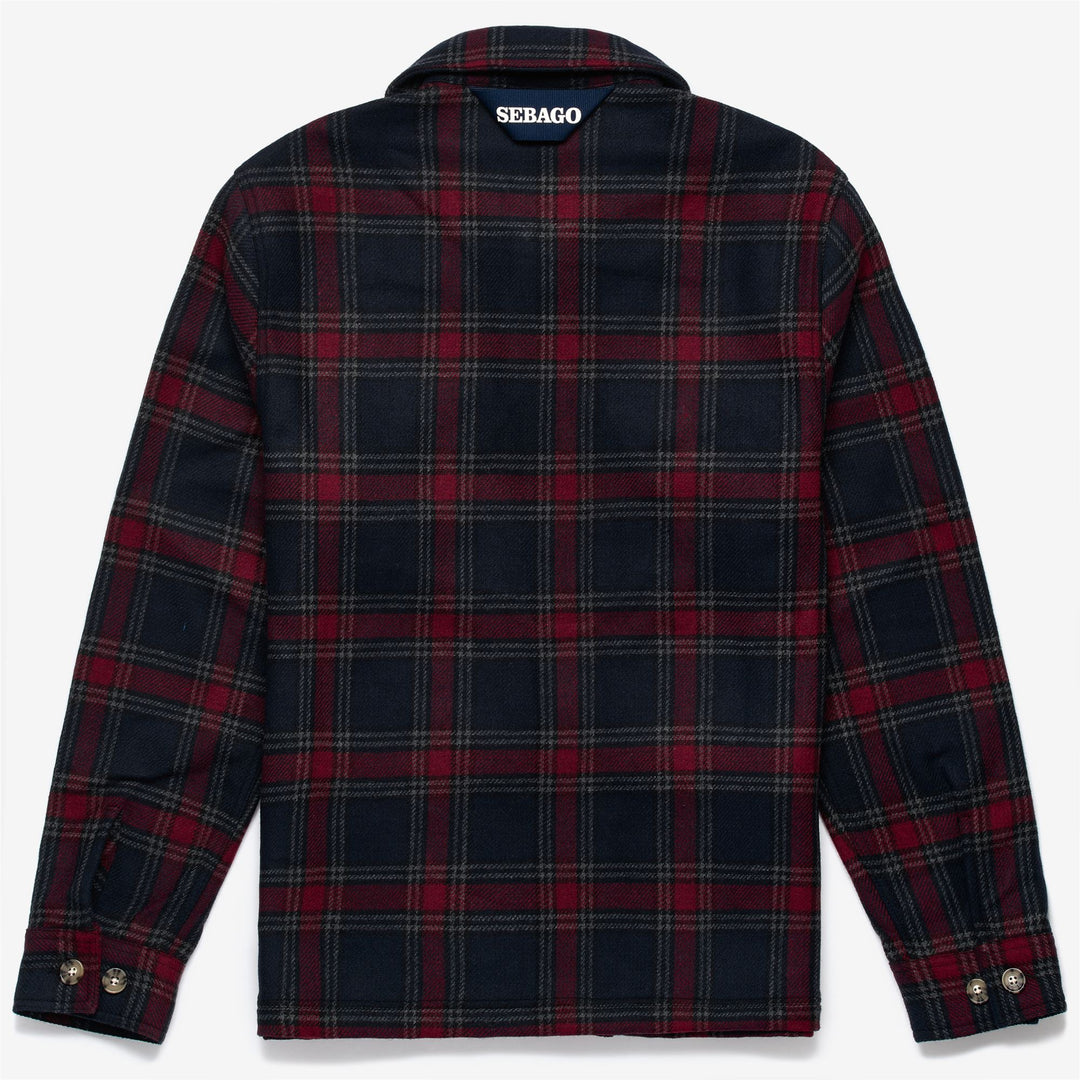 Blue Red Check Unisex Wool Leisure Mid Jacket with Utility Pockets main