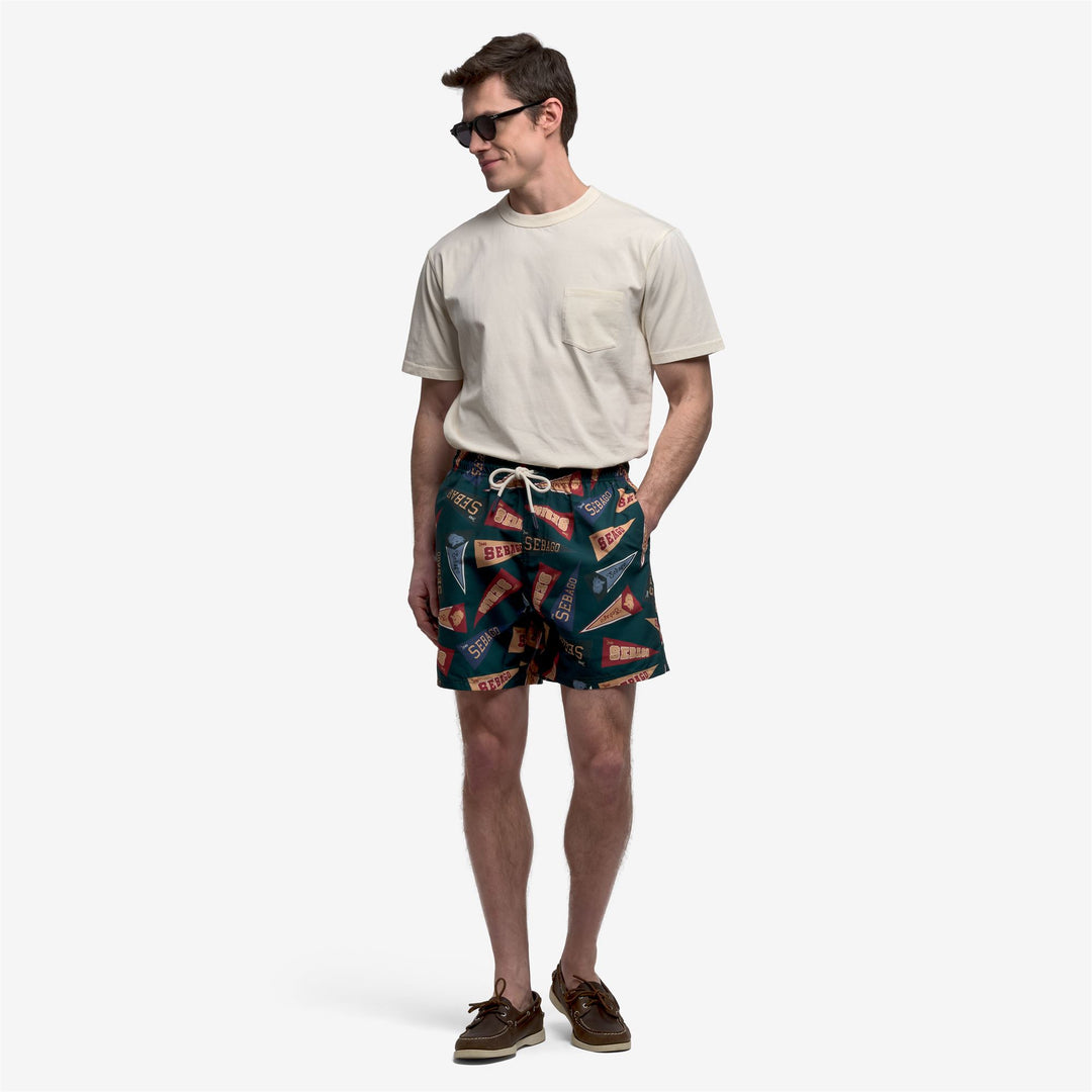 Green Men's Swim Trunks with Elastic Waist and Pockets main