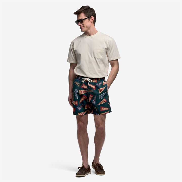 Green Men's Swim Trunks with Elastic Waist and Pockets 7