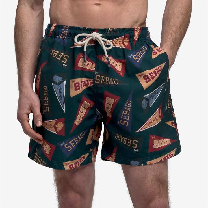 Green Men's Swim Trunks with Elastic Waist and Pockets 5