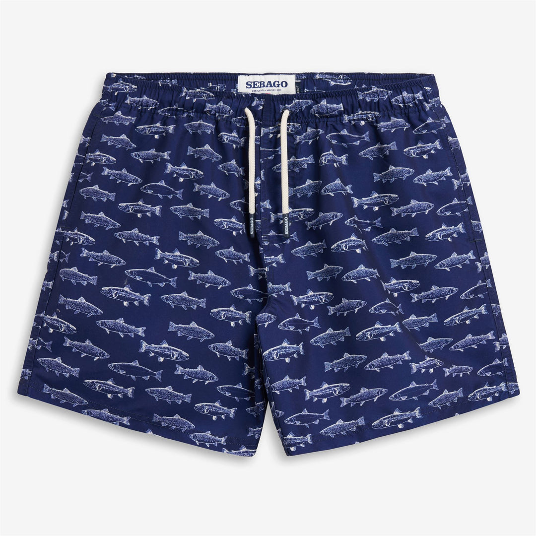 Navy Blue Men's Swimming Trunks with Elastic Waist and Pockets 01