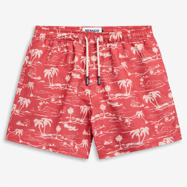 Dusty red Men's Yachting Swim Trunks with Elastic Waist and Pockets 1