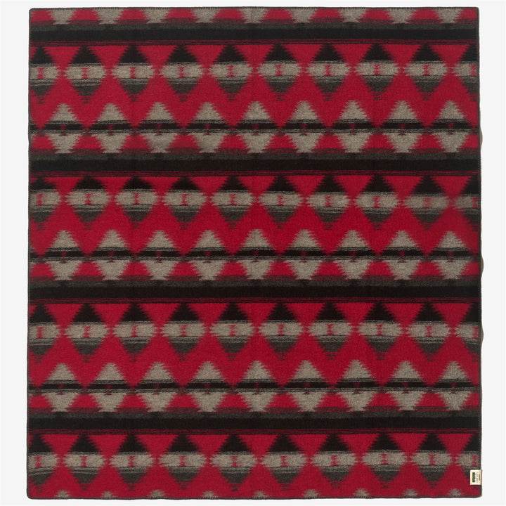 Red Grey Unisex Wool Blend Outdoor Blanket with Native American Motif 2