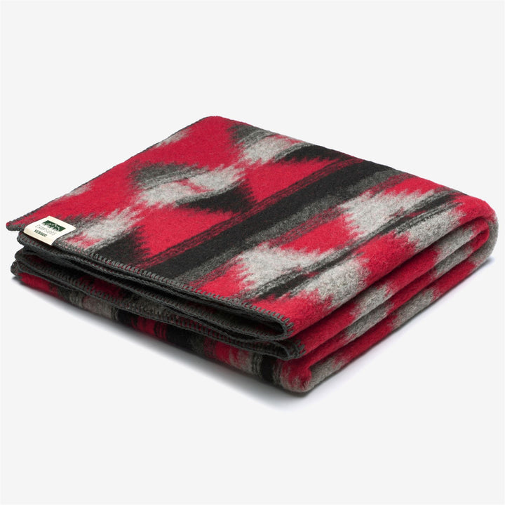 Red Grey Unisex Wool Blend Outdoor Blanket with Native American Motif 1