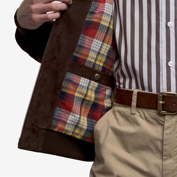 Black coffee Unisex Leather Bomber Jacket with Madras Lining 7