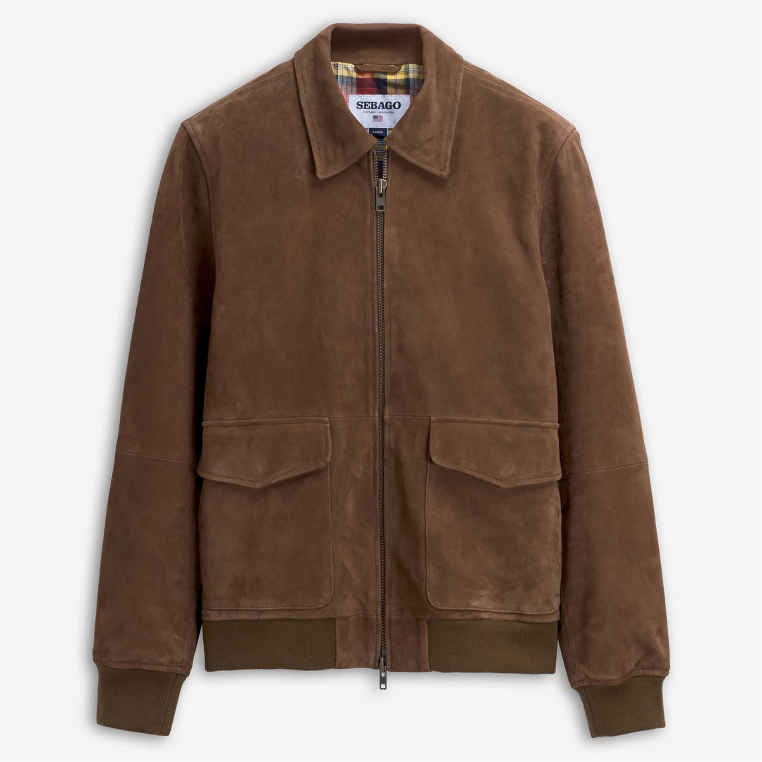 Brown unisex Leather Bomber Jacket with Madras Check Lining 01