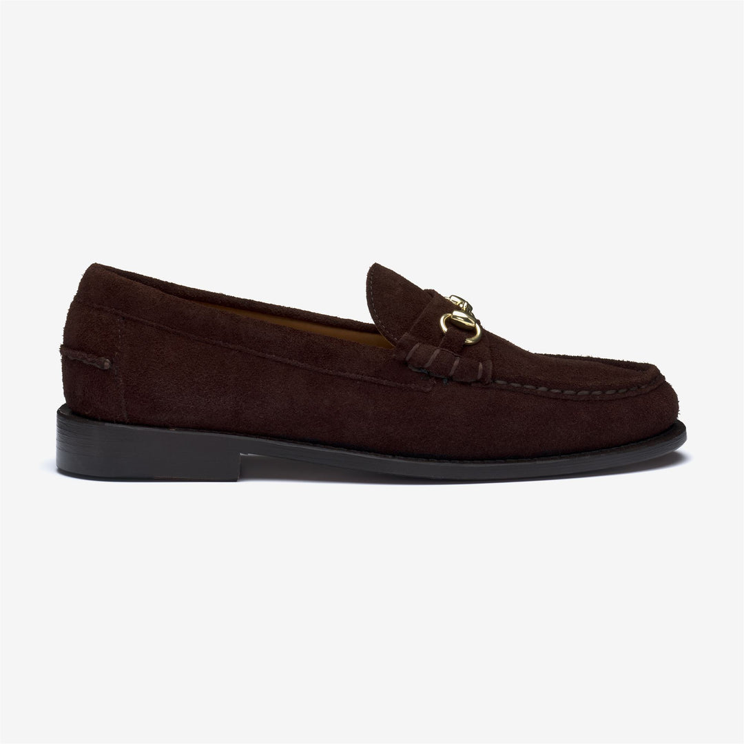 Mocasines de ante marrón oscuro para hombre con detalle de bocado de caballo 01