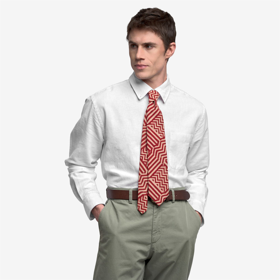 Red men's cotton tie with block print design main