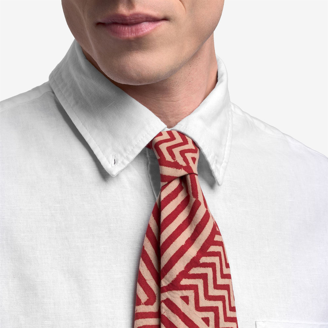 Red men's cotton tie with block print design main