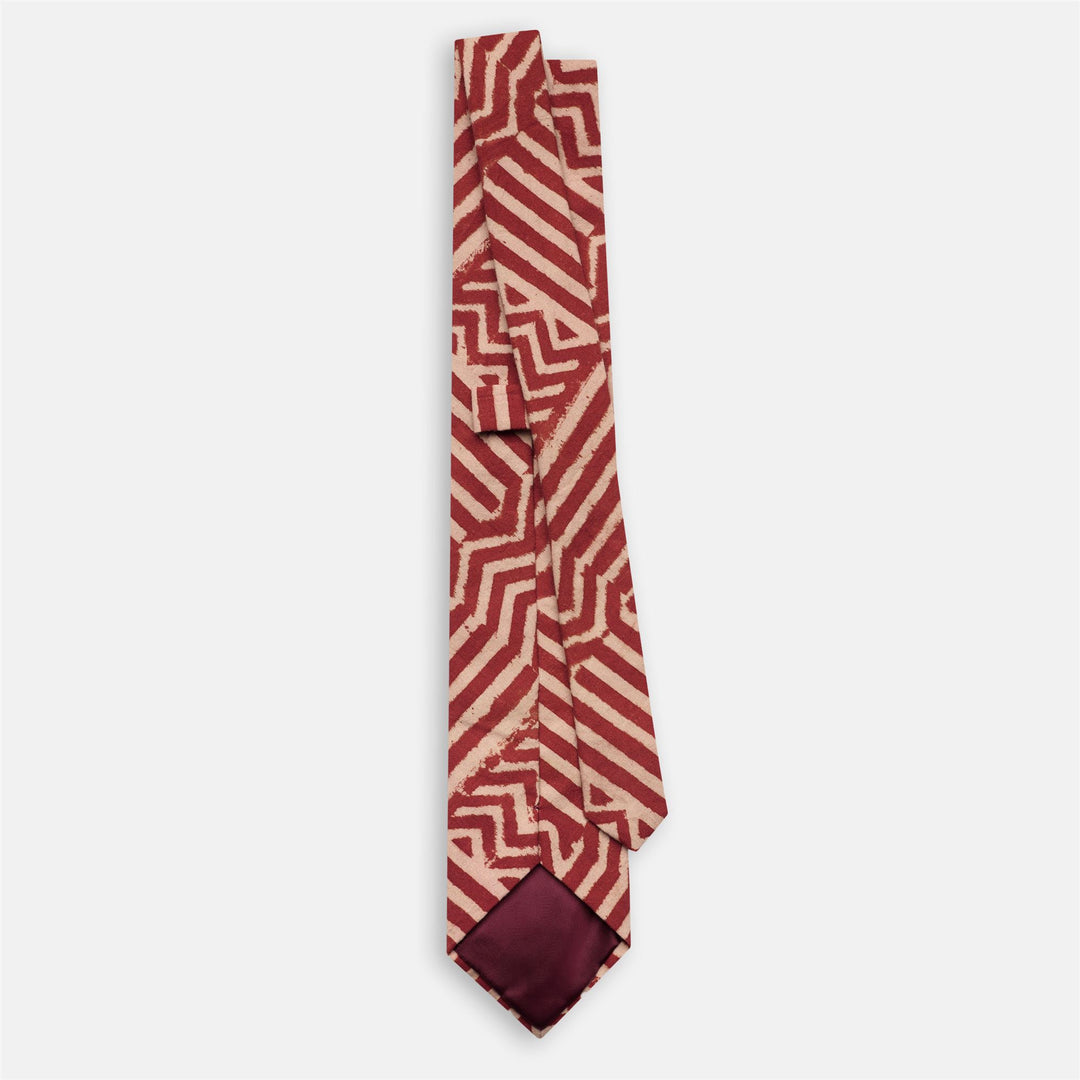 Red men's cotton tie with block print design main