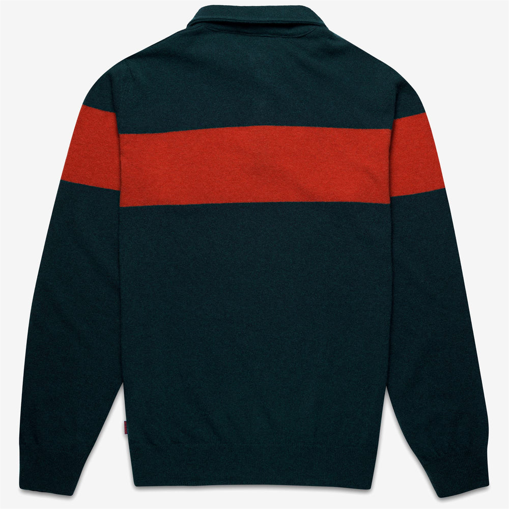 Green and Orange Unisex Knitwear Polo Shirt in Wool 02