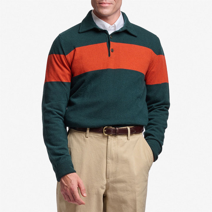 Green and Orange Unisex Knitwear Polo Shirt in Wool 3