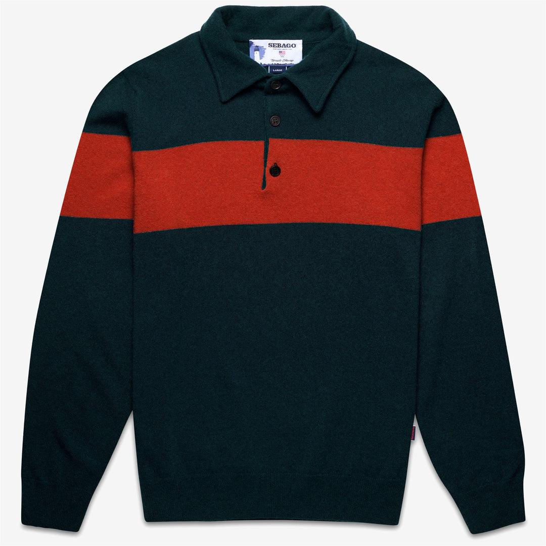 Green and Orange Unisex Knitwear Polo Shirt in Wool 01