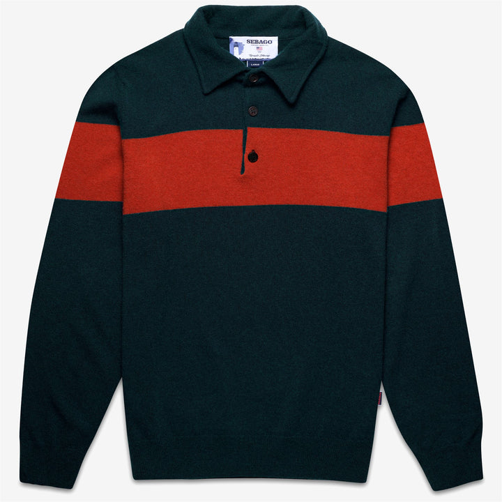 Polo unisex de punto de lana verde y naranja 1