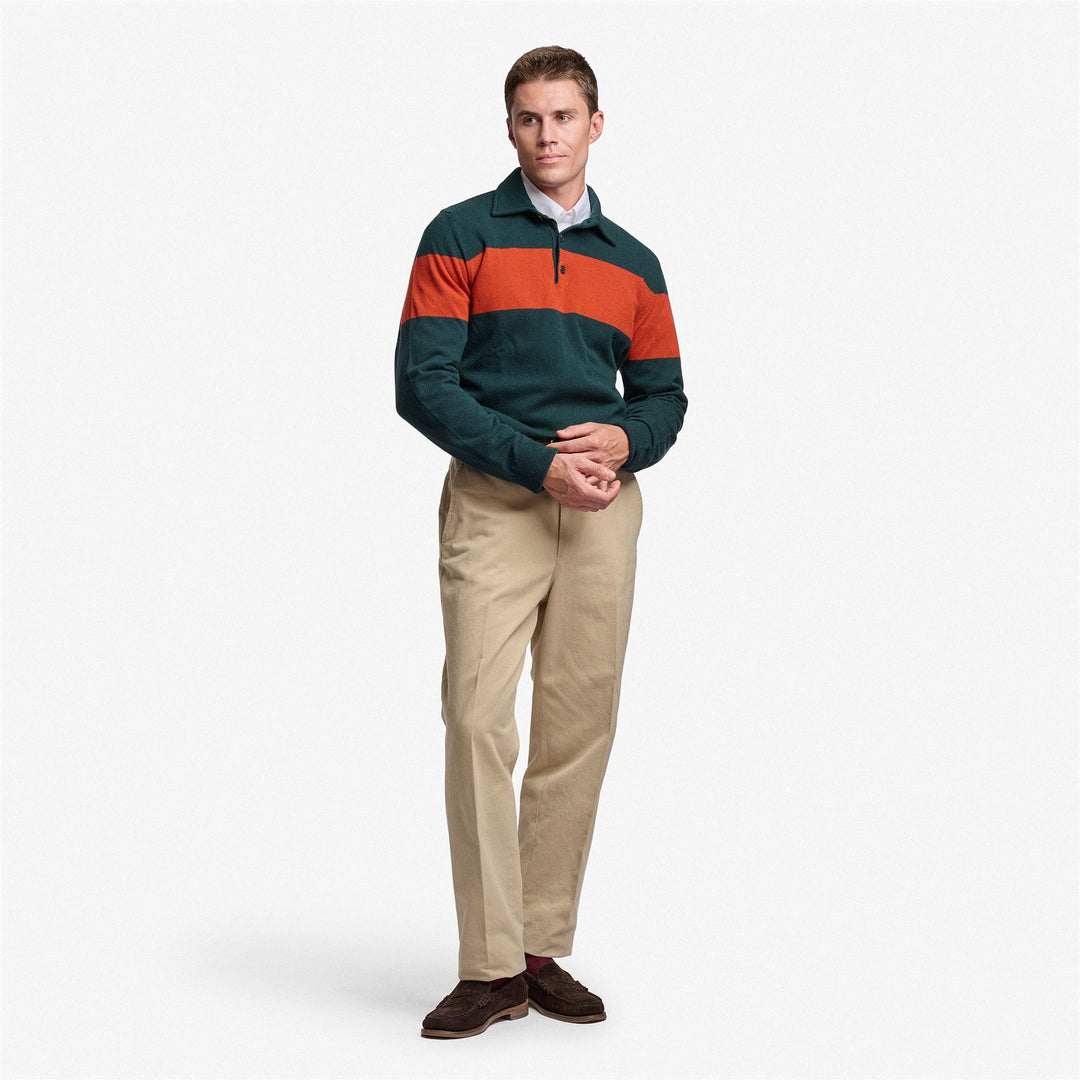 Green and Orange Unisex Knitwear Polo Shirt in Wool main