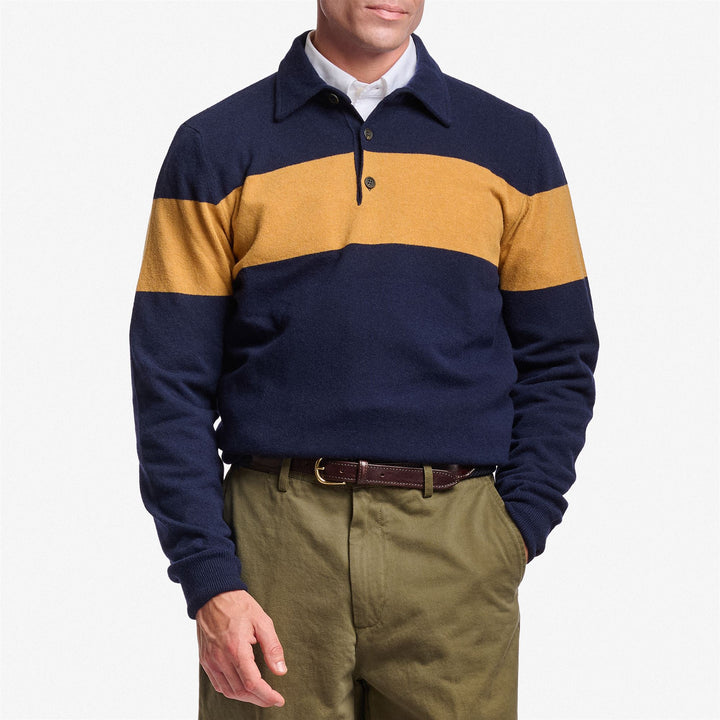 Blauer Unisex-Polo-Strick aus klassischer Wolle 3