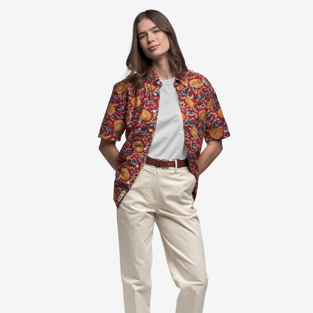 Camisa informal unisex roja de manga corta con botones main