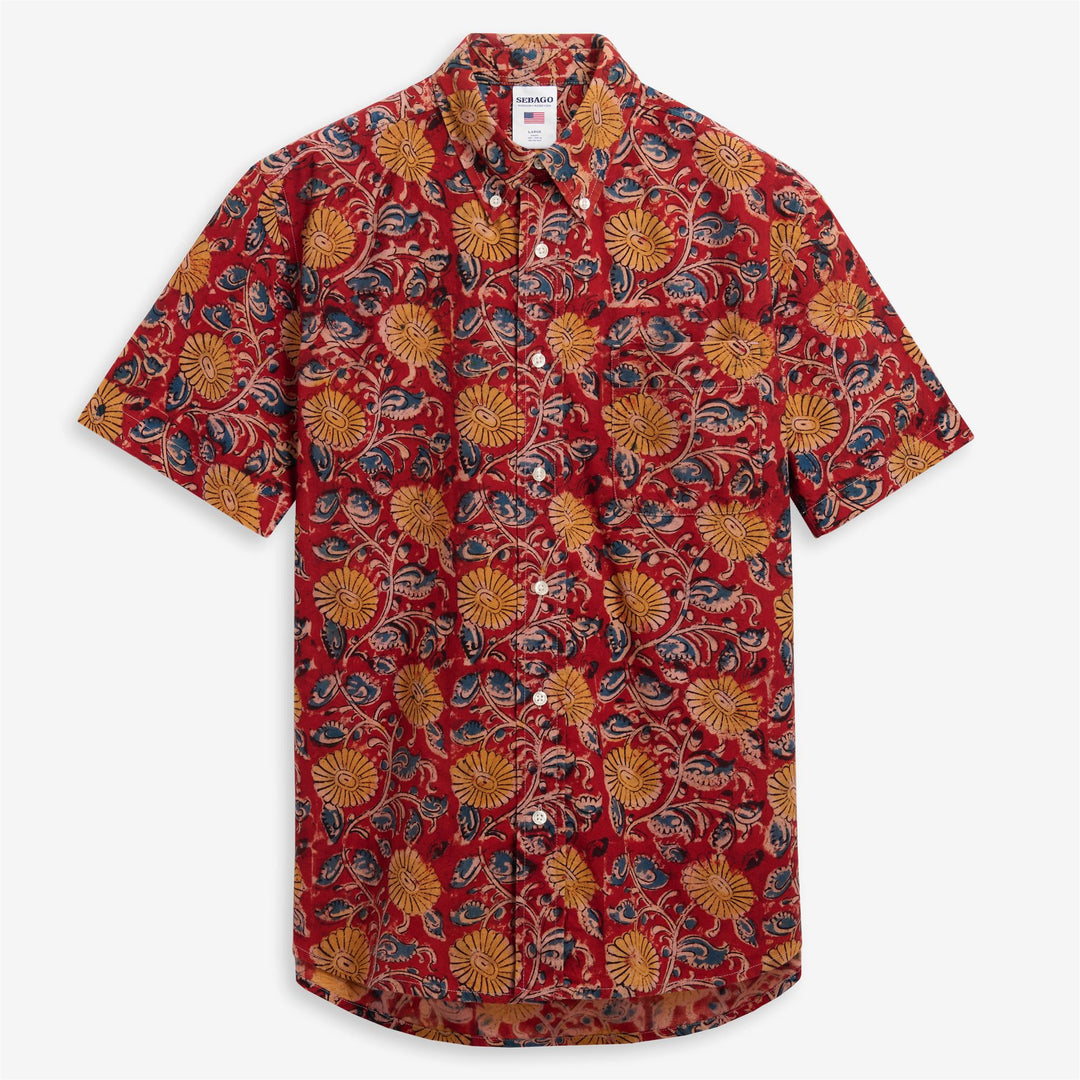 Camicia casual unisex rossa a maniche corte con bottoni 01