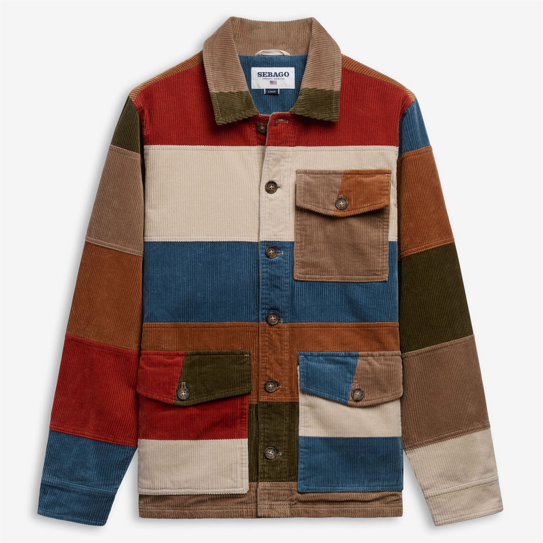 Beige-braune Unisex-Cordjacke im Patchwork-Stil mit Vintage-Ästhetik main
