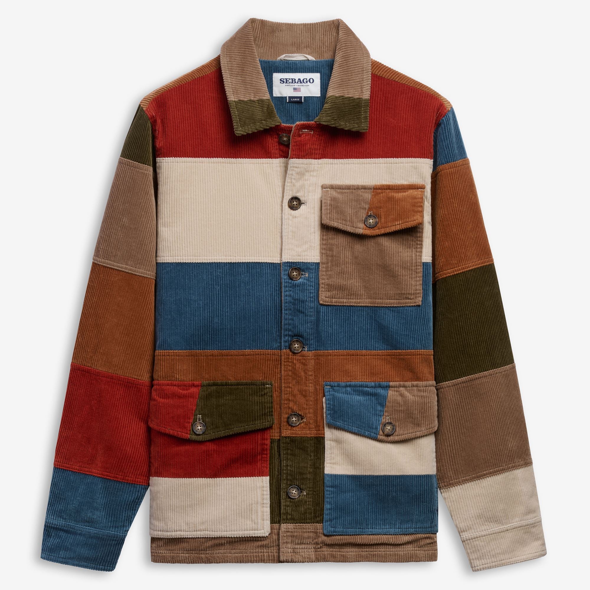 Jackets_Unisex_DORR CORDUROY PATCHWORK_Jacket_Beige-Brown-Sky-Green - Commercial 1