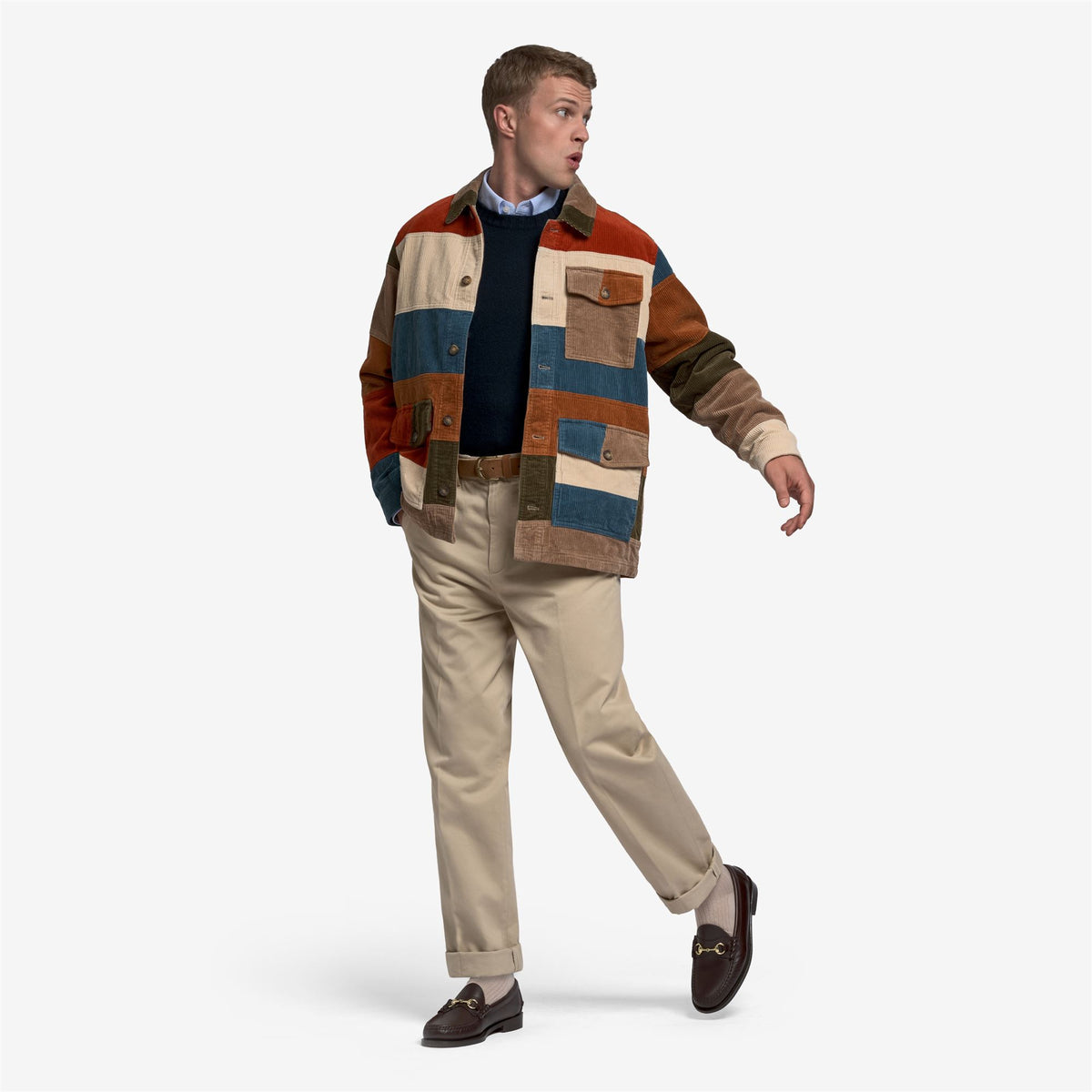 Beige Unisex Corduroy Patchwork Jacket