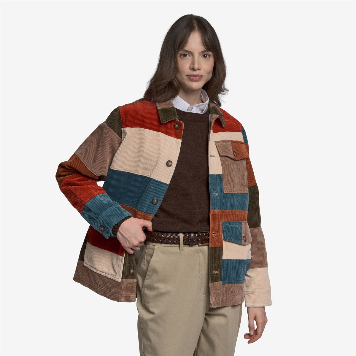 Jackets_Unisex_DORR CORDUROY PATCHWORK_Jacket_Beige-Brown-Sky-Green - Commercial 7