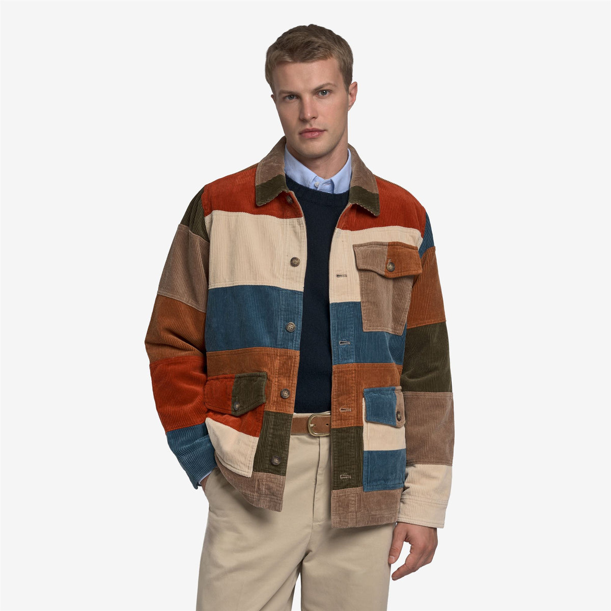 Beige Unisex Corduroy Patchwork Jacket