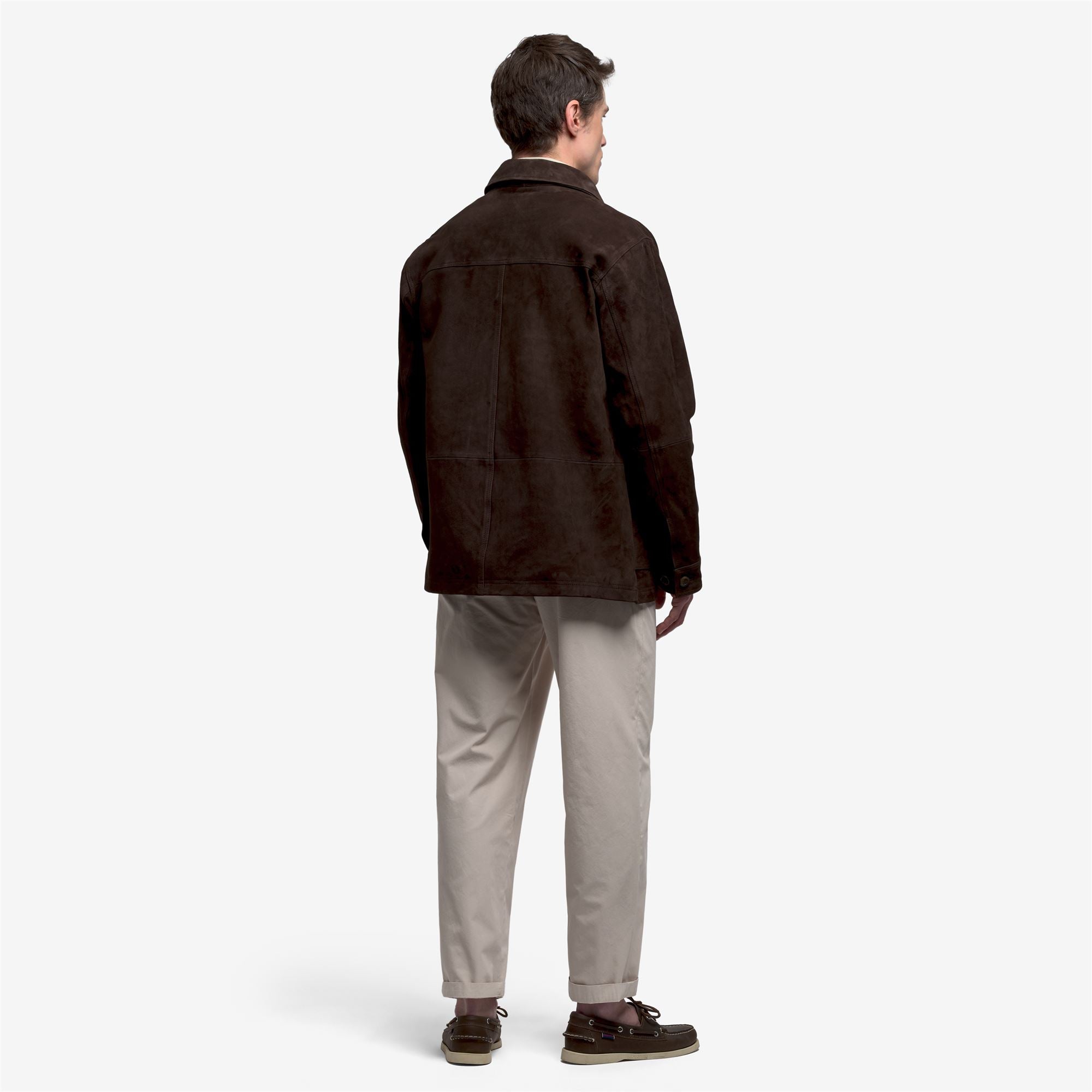 Black Grey Unisex Suede Leather Leisure Jacket with Patch Pockets
