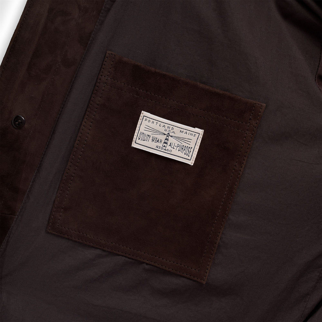 Black Grey Unisex Suede Leather Leisure Jacket with Patch Pockets main