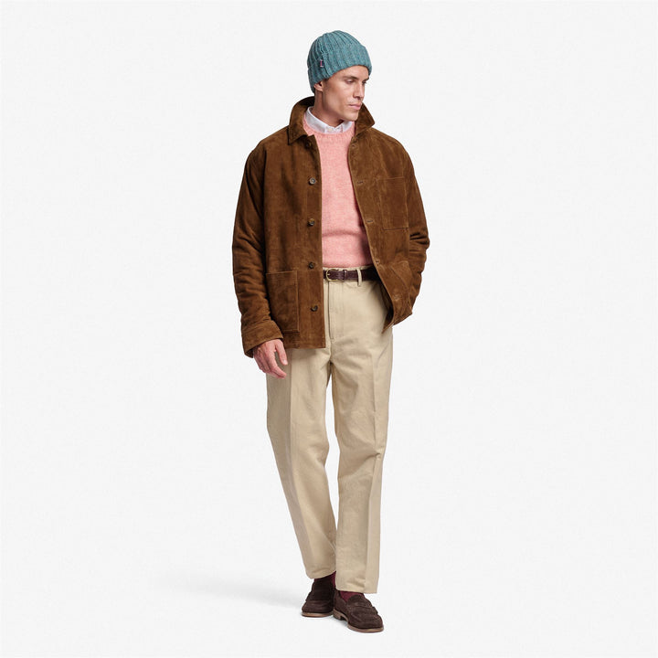 Chaqueta unisex de ante marrón caqui con bolsillos de parche 6