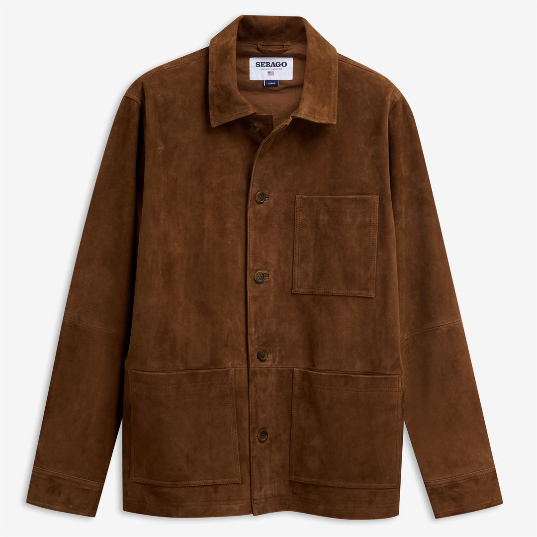 Brown Khaki Unisex Suede Leisure Mid Jacket with Patch Pockets 01