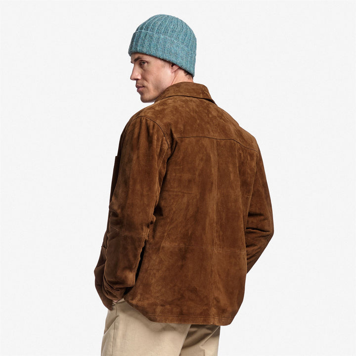 Braune Khaki Unisex Wildleder Freizeit Mid Jacke mit aufgesetzten Taschen 5