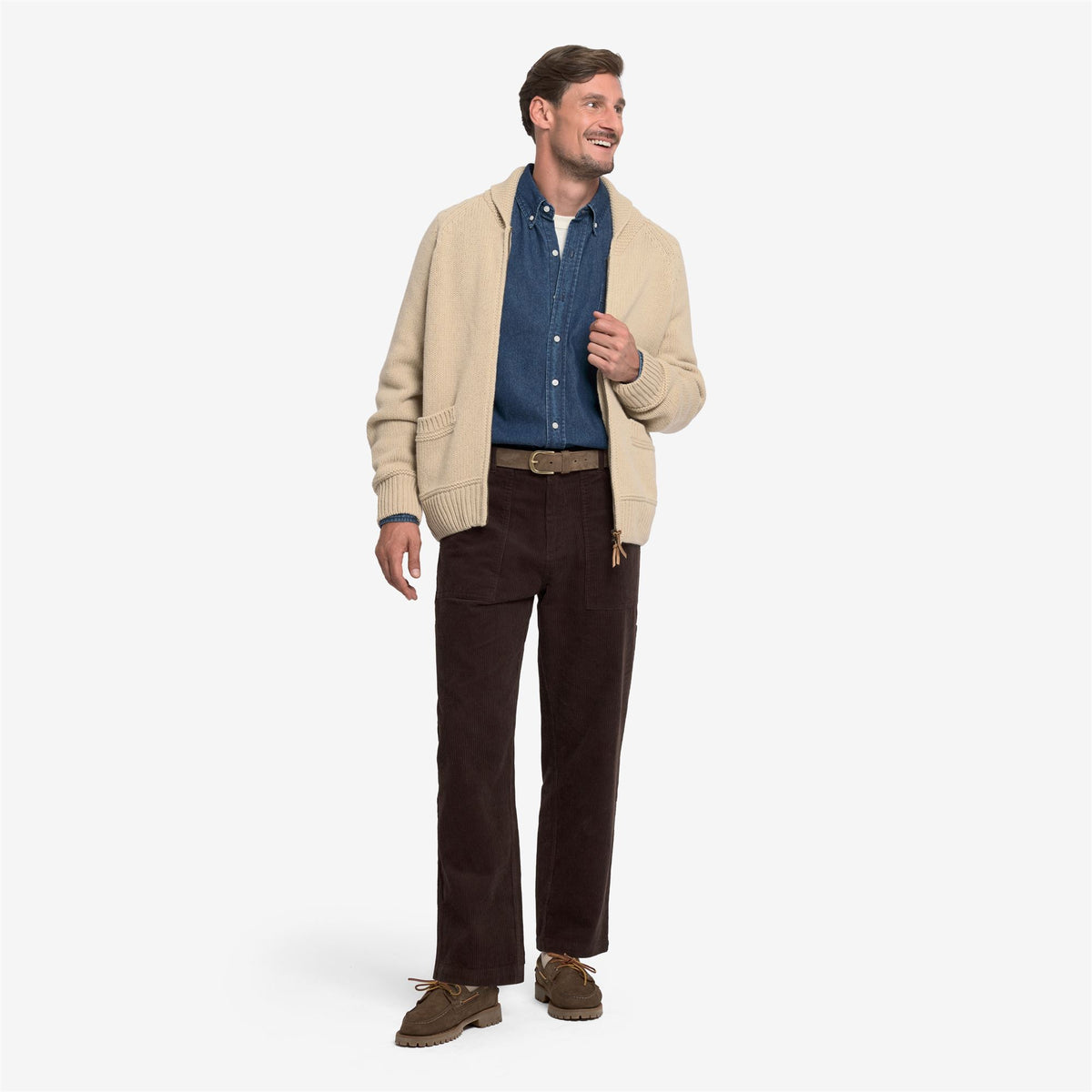 Beige Unisex Wool Cardigan