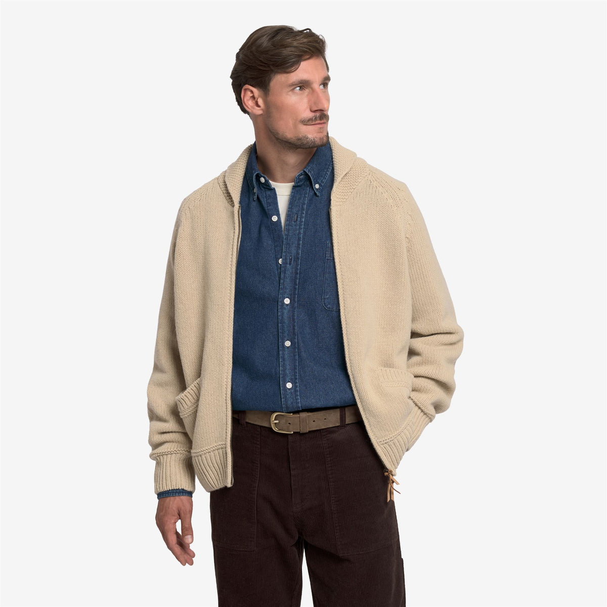Knitwear_Unisex_DIMILLOS_Cardigan_Beige Dk Sand - Commercial 6