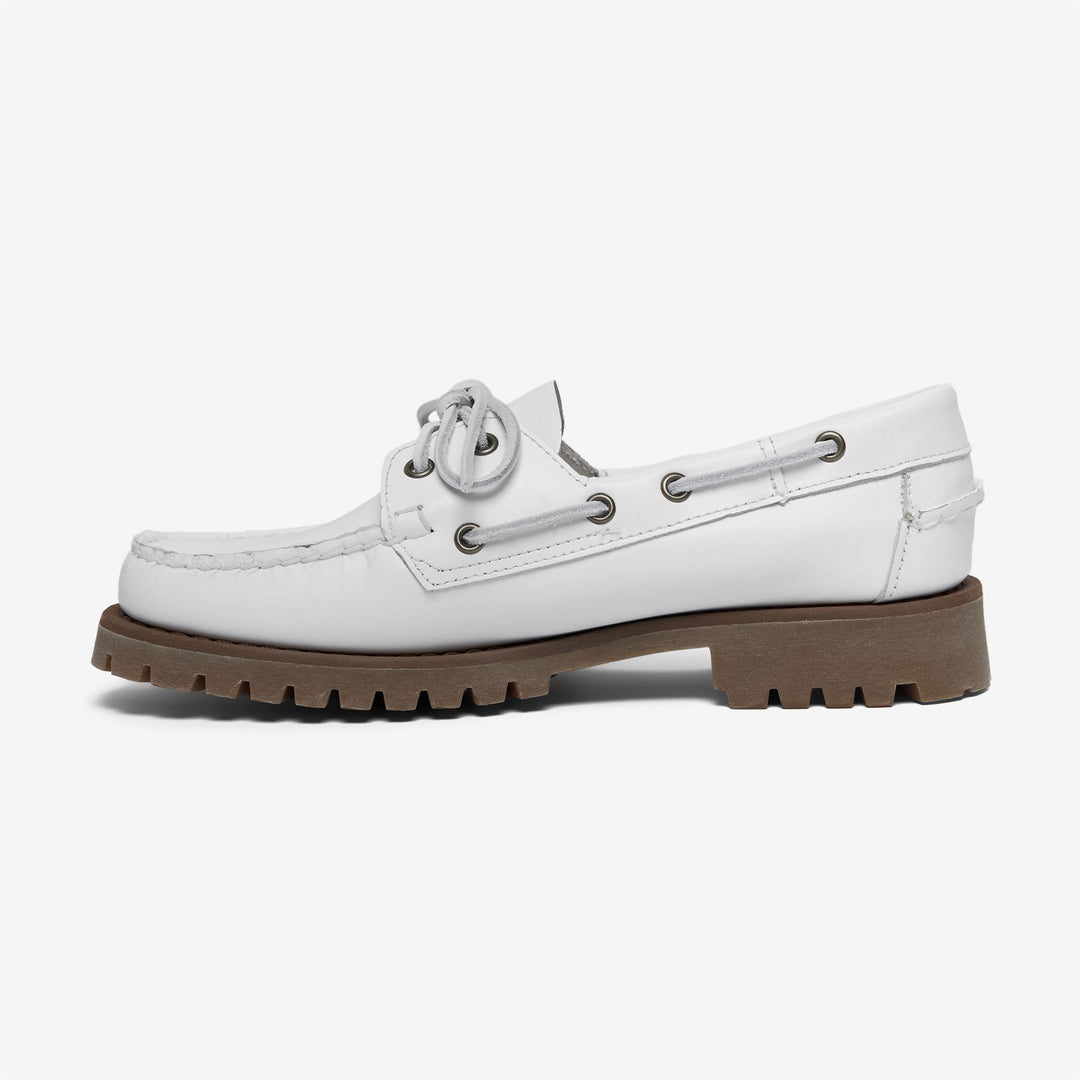 Mocassins d'extérieur blancs pour femmes, modèle Docksides, à semelle en caoutchouc main