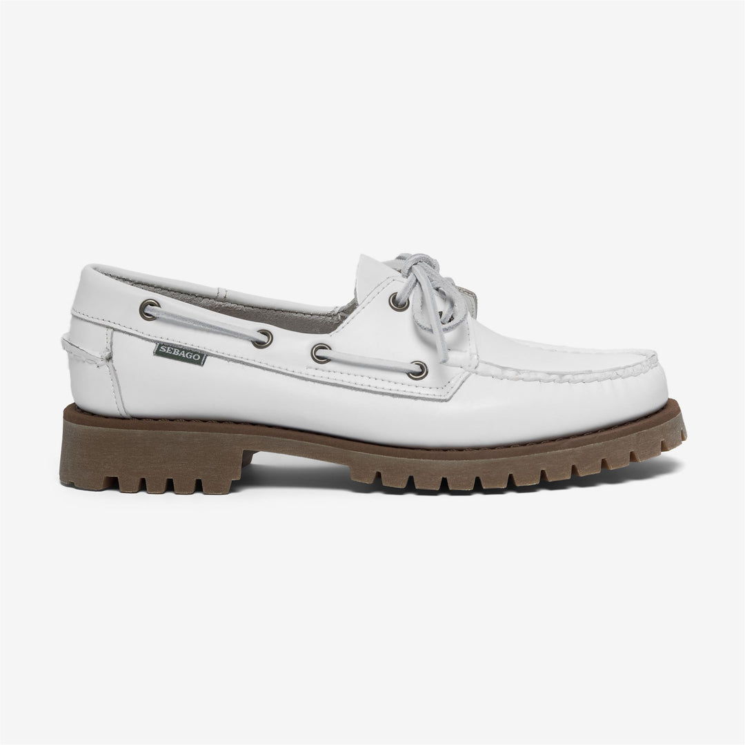 White Women's Outdoor Moccasin Docksides with Rubber Sole 01