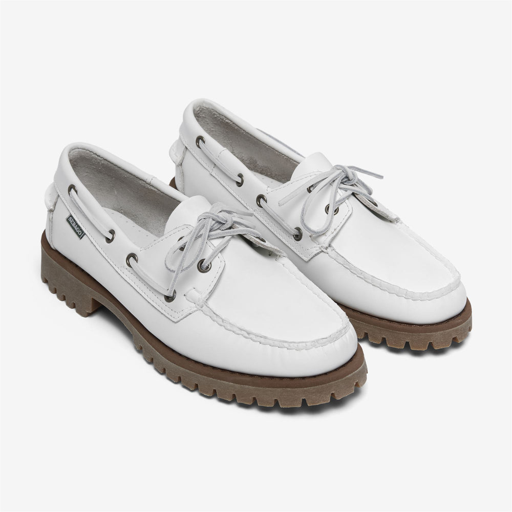 White Women's Outdoor Moccasin Docksides with Rubber Sole 02