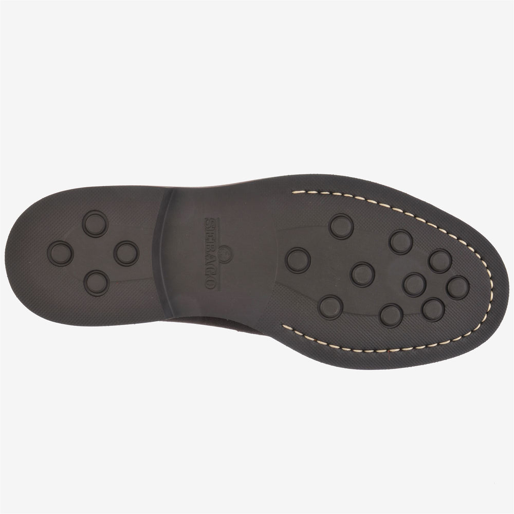Mocasines de negocios para hombre, color marrón oscuro, con parte superior de cuero. 02