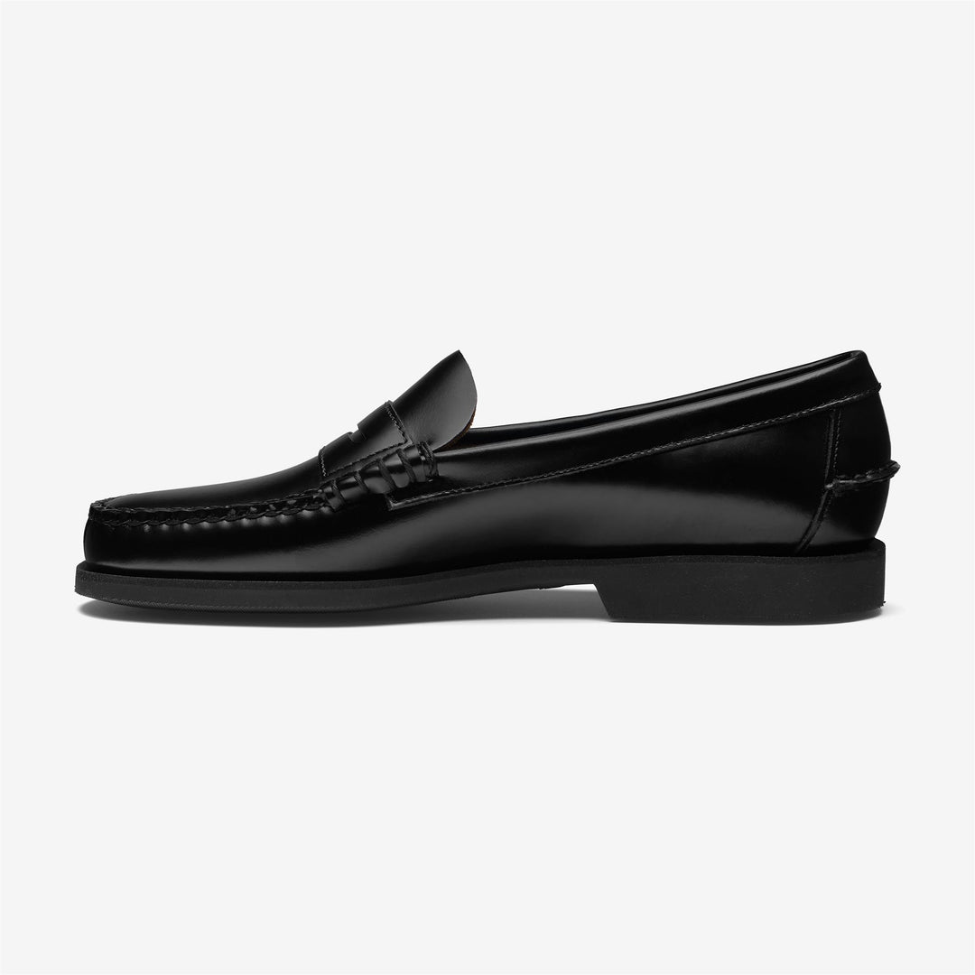 Mocassins classiques en cuir noir pour femmes avec semelle en caoutchouc main