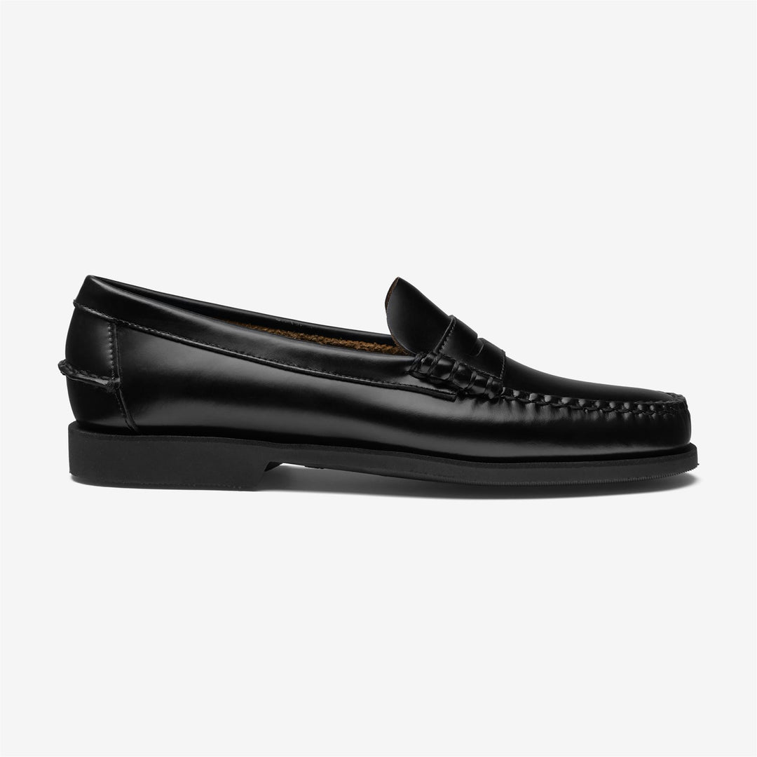Schwarze klassische Damen-Mokassin-Loafer aus Leder mit Gummisohle 01