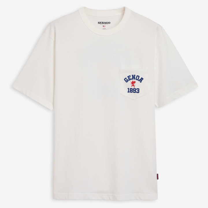 T-shirt unisexe blanc en coton avec poche et col côtelé 1
