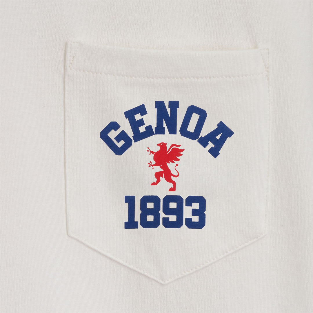 T-shirt unisexe blanc en coton avec poche et col côtelé main