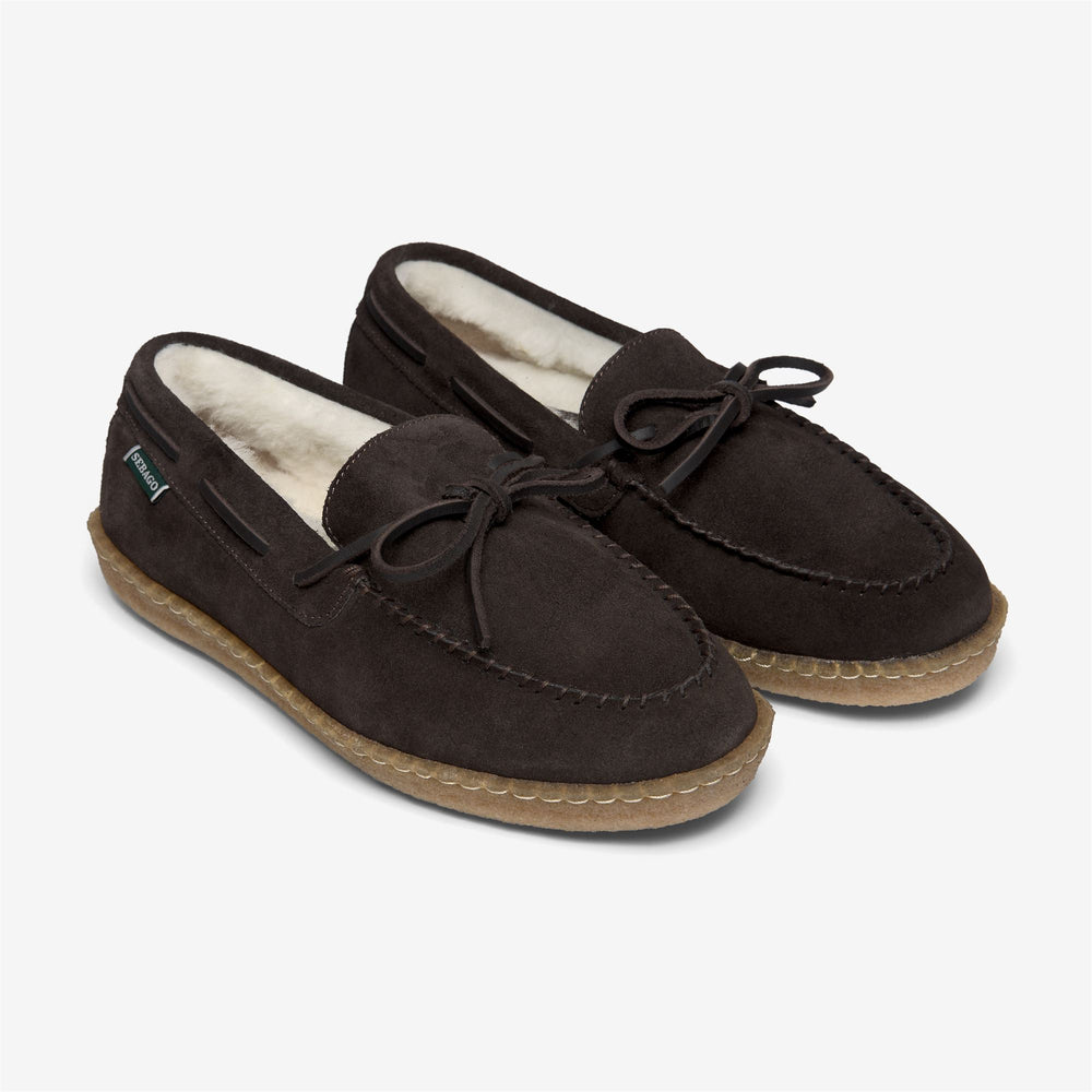 Mocasines Docksides de ante marrón oscuro para mujer con forro de piel sintética. 02