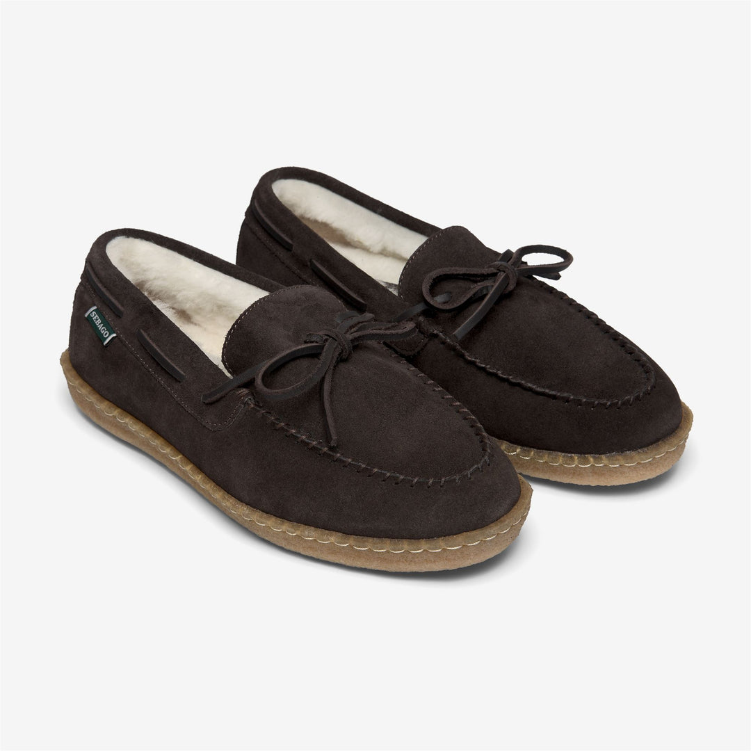 Dark Brown Women's Suede Moccasin Docksides with Faux Fur Lining main