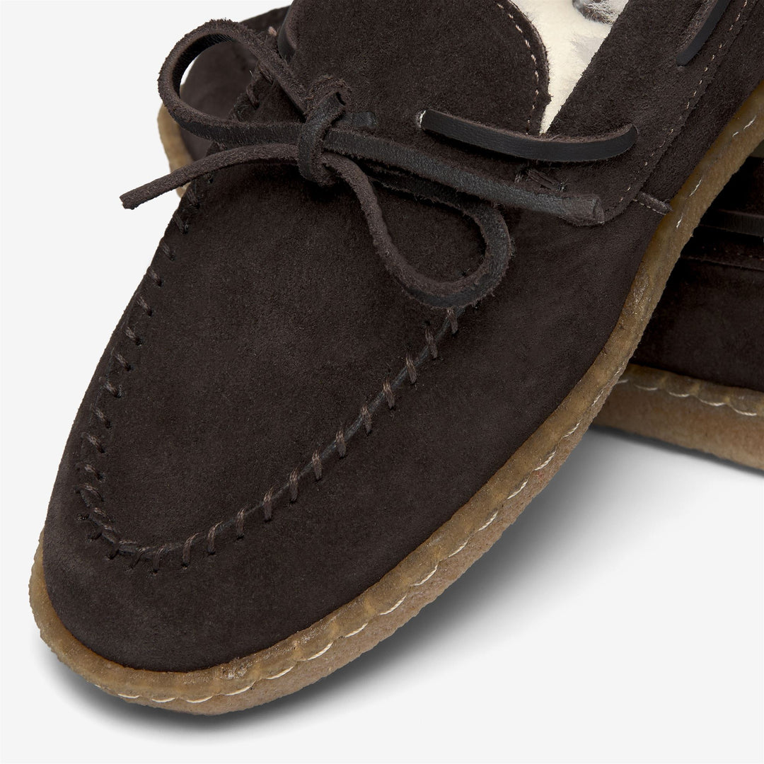 Dark Brown Women's Suede Moccasin Docksides with Faux Fur Lining main
