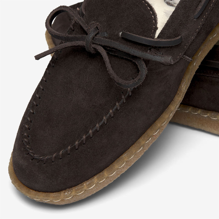 Dark Brown Women's Suede Moccasin Docksides with Faux Fur Lining 6