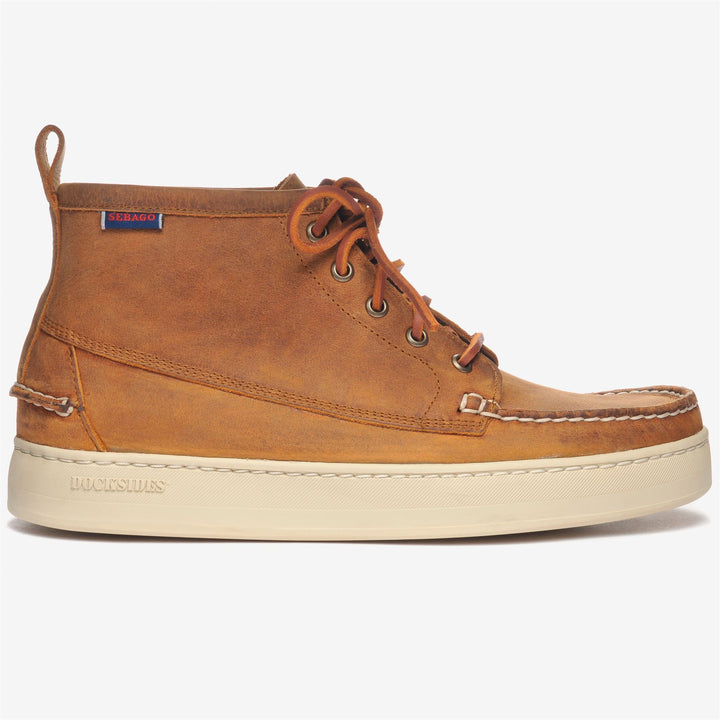 Tan orange Men's Mid Cut Leather Yachting Moccasins 1