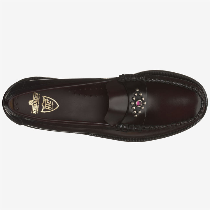 Burgundy Red Women's Classic Leather Moccasin with Studs 4